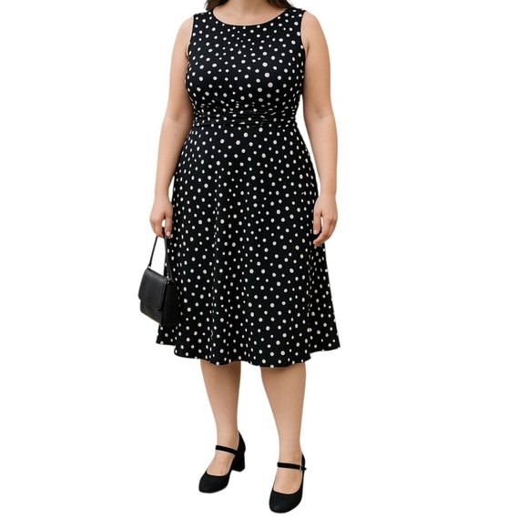 Jessica Howard Black White Polka Dot Dress Size 14W | Preloved Like New - Picture 1 of 12